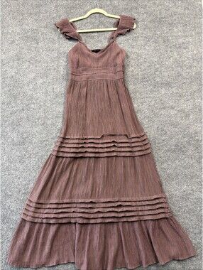 Max And Ash Maxi Purple Pleated Layered Ruffle Boho Women's Dress Size M